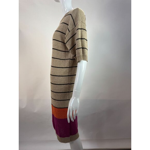 Jones New York Vintage 90s Striped Knit Sweater Dress Beige/Black W/ Orange & Pu - Picture 3 of 16
